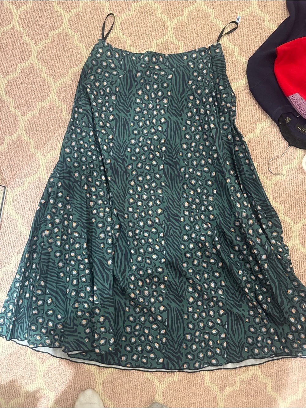 Parachute Teal and Black Patterned A-Line Skirt